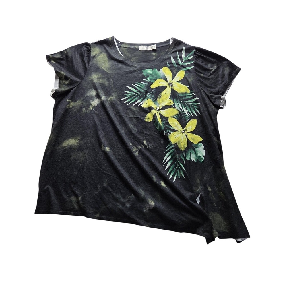 Terra & Sky Shirt Womens Plus 3X Black Crew Neck Short Sleeve Floral Print Top